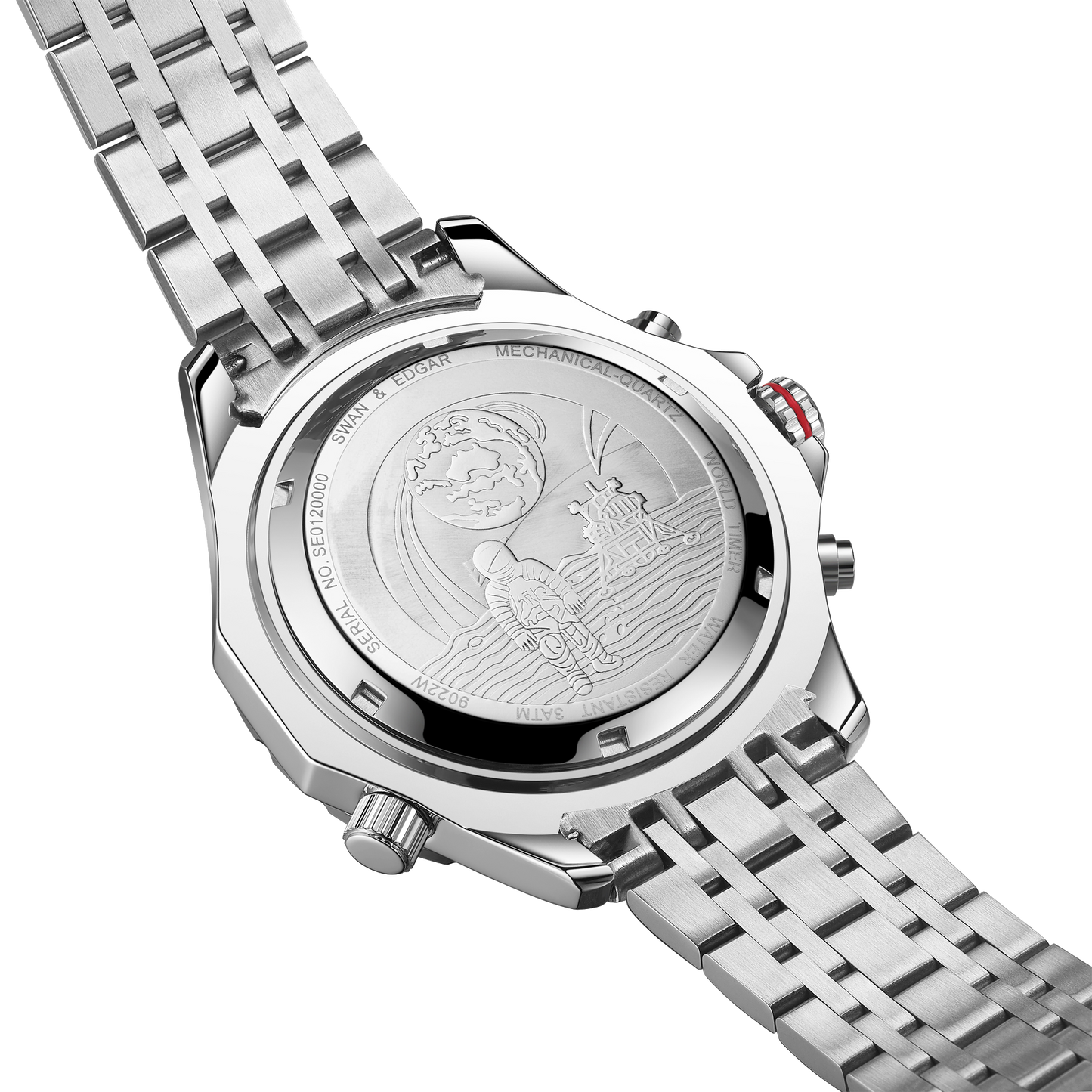 World Timer Mechanical Quartz Hybrid- Steel Matt Orange